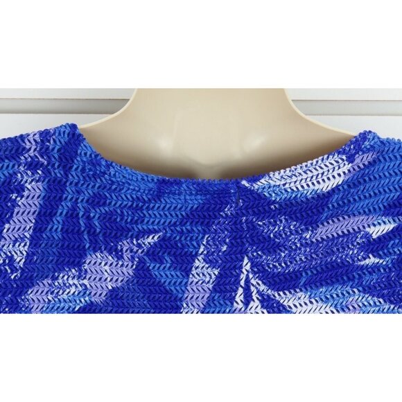 Multiples Top Womens Size Small Blue Beaded Scoop Neck 3/4 Sleeve Layered Mesh - Picture 9 of 11